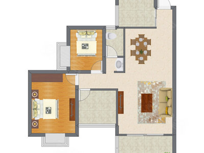 2室2厅 88.05平米户型图