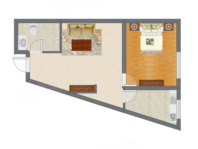 1室1厅 64.23平米户型图