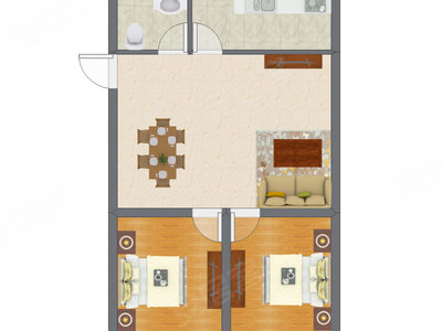 2室1厅 52.34平米户型图