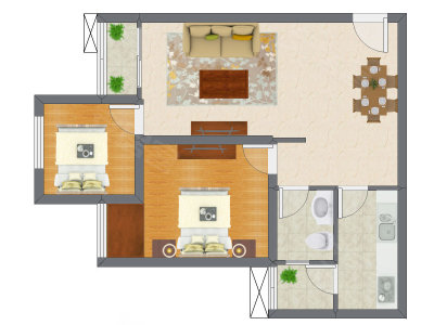 1室2厅 54.79平米户型图