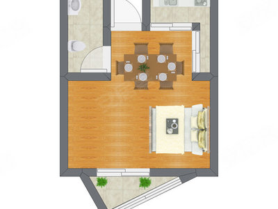 1室1厅 21.10平米户型图