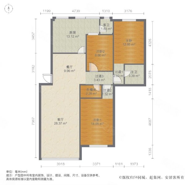 圆梦园3室2厅2卫125㎡南北37万