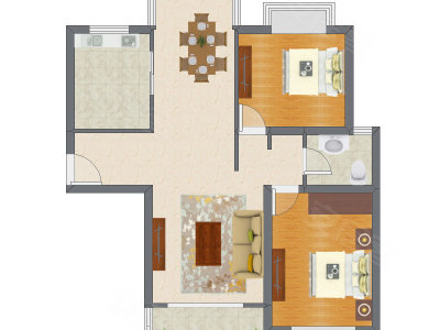2室2厅 104.80平米户型图