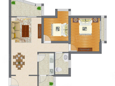 2室2厅 90.12平米户型图