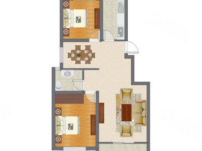 2室2厅 98.31平米户型图