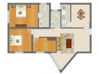 2室2厅 130.80平米户型图