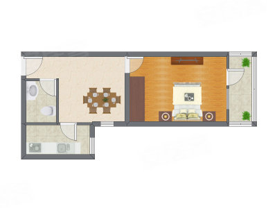 1室1厅 54.31平米户型图