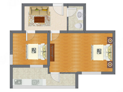 2室1厅 68.82平米户型图