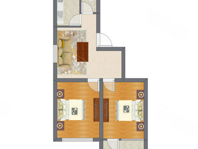 2室1厅 41.75平米户型图