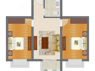 2室1厅 68.41平米户型图