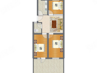 3室1厅 72.58平米户型图