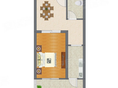 1室1厅 55.99平米户型图