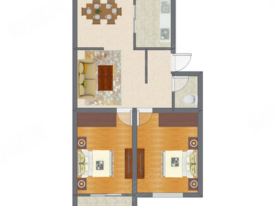 2室2厅 86.18平米户型图