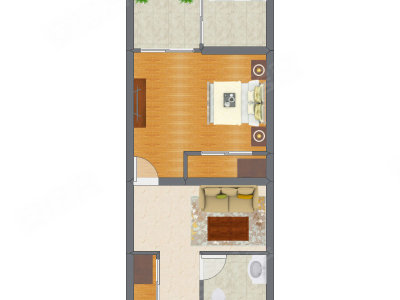 1室1厅 49.89平米户型图