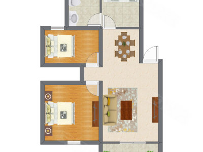 2室2厅 86.49平米户型图