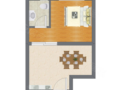 1室1厅 41.34平米户型图