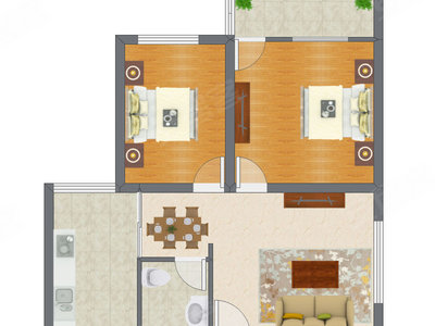 2室2厅 90.00平米