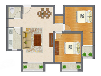 2室2厅 91.31平米户型图