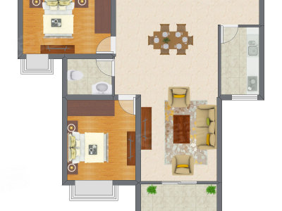 2室2厅 74.15平米户型图