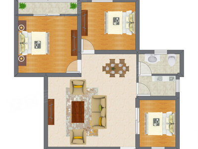 3室1厅 100.00平米户型图