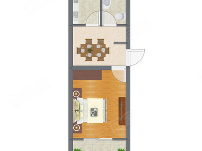 1室1厅 25.21平米户型图