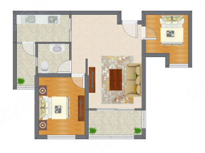 2室1厅 85.92平米户型图