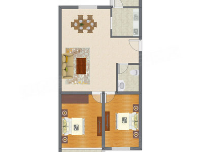 2室2厅 98.08平米户型图