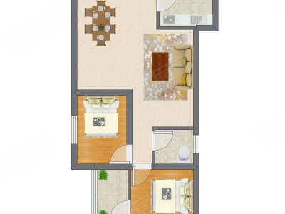 2室2厅 64.75平米户型图