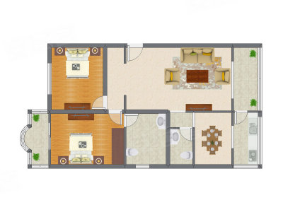 2室2厅 110.30平米户型图