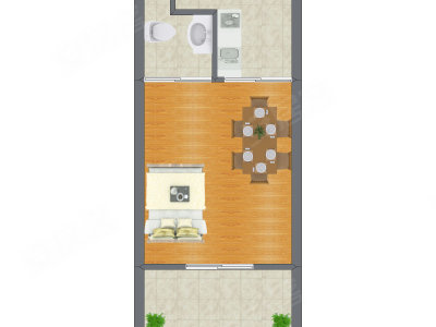 1室1厅 50.41平米户型图
