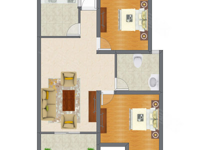 2室1厅 65.85平米户型图