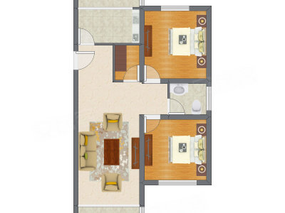 2室1厅 88.82平米户型图