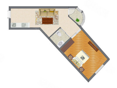 1室1厅 43.11平米户型图