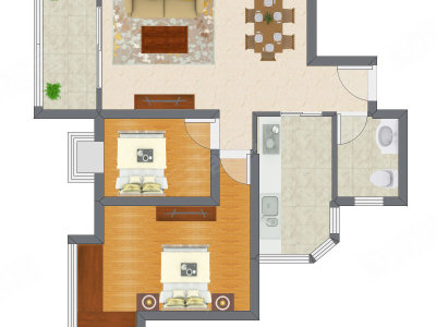 2室2厅 73.00平米户型图