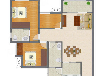 2室2厅 78.65平米户型图