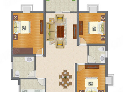 3室2厅 96.00平米