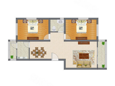 2室2厅 89.73平米户型图