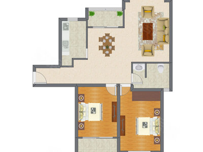2室2厅 113.09平米户型图