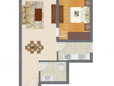 1室1厅 60.74平米户型图