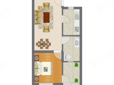1室2厅 66.02平米户型图