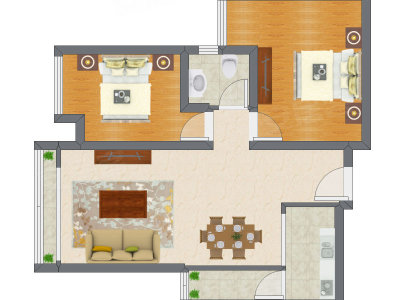 2室2厅 64.14平米户型图