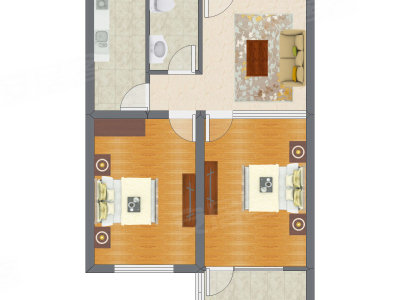 2室1厅 75.05平米户型图