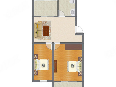 2室1厅 62.83平米户型图