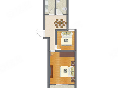 2室1厅 34.88平米户型图