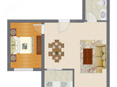 1室2厅 69.30平米户型图