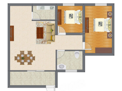 2室2厅 59.16平米户型图