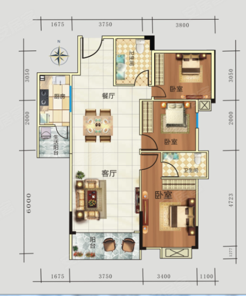 狮城华府3室2厅2卫100㎡南47万