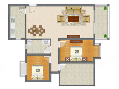 2室2厅 88.23平米户型图