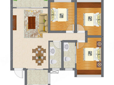 3室2厅 91.36平米户型图