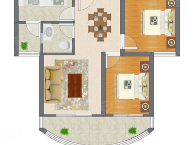 2室2厅 76.31平米户型图